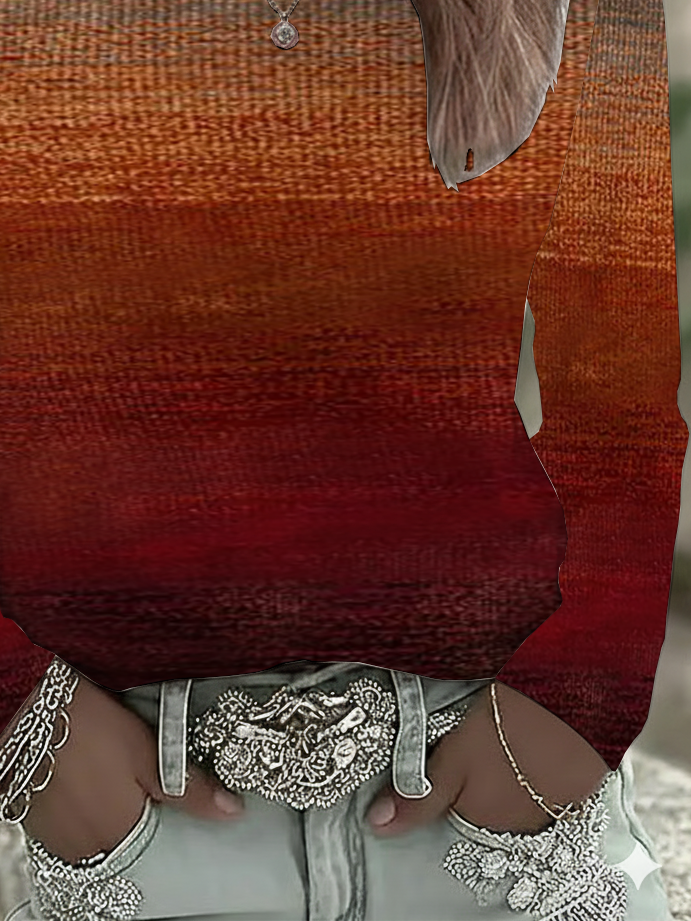 Casual Abstract Crew Neck Long Sleeve T-shirt