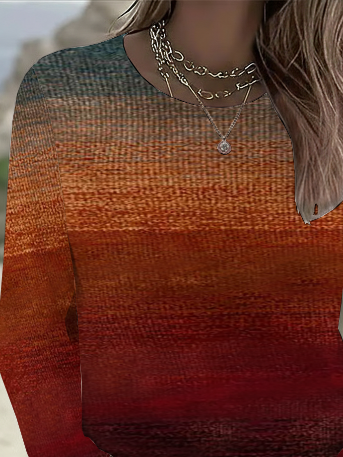 Casual Abstract Crew Neck Long Sleeve T-shirt