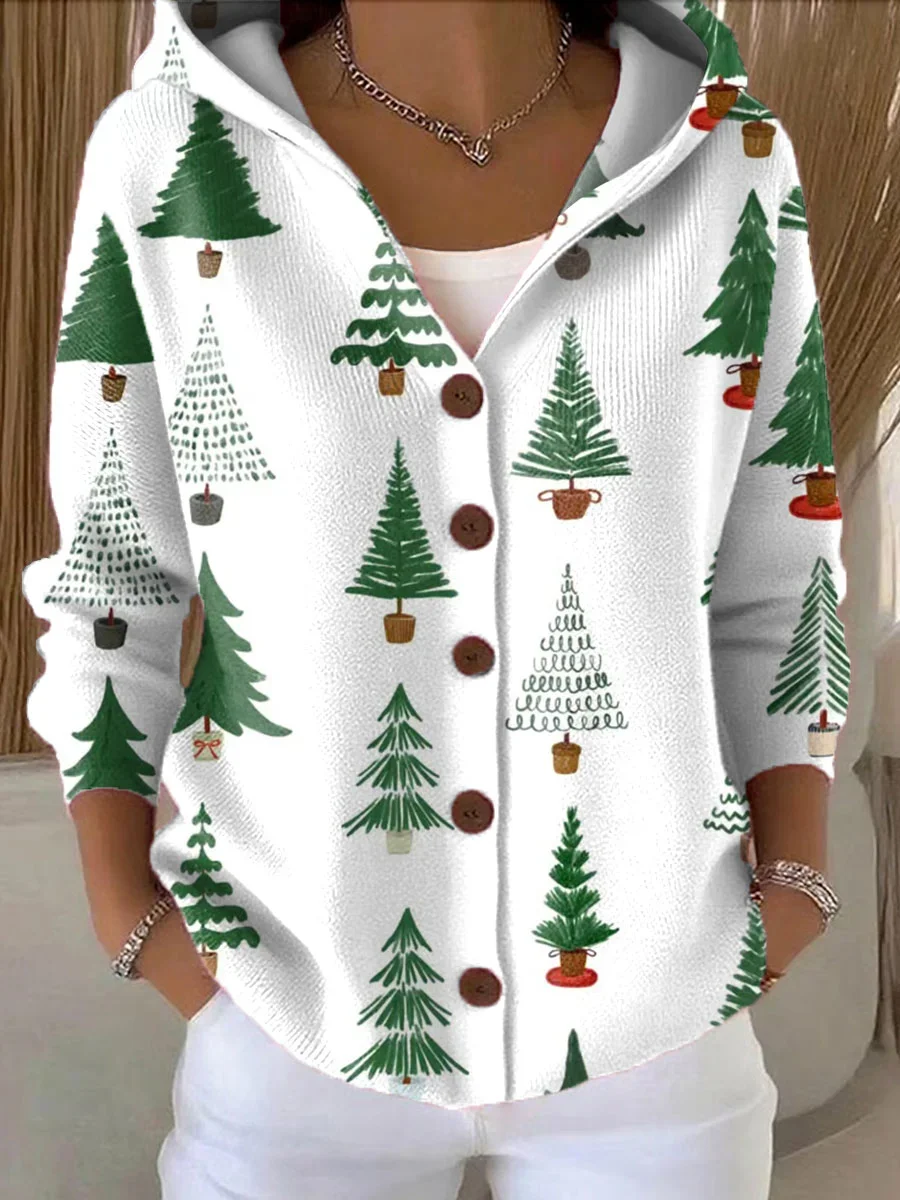 Women Christmas Long Sleeve Comfy Casual Printing Cardigan