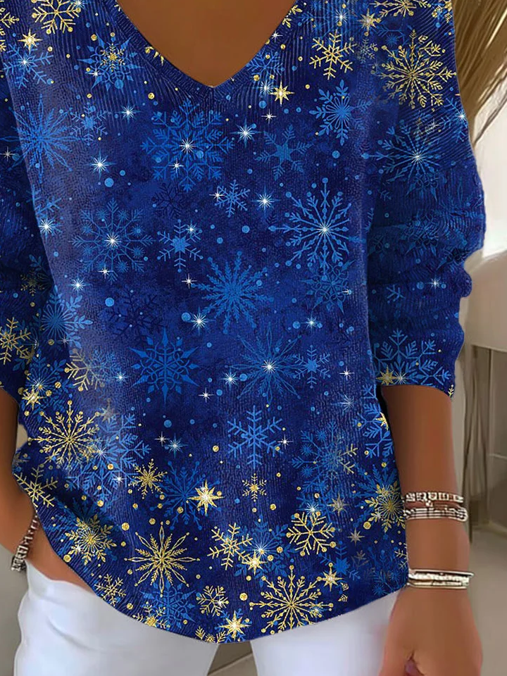 Casual Christmas V Neck Long Sleeve T-shirt