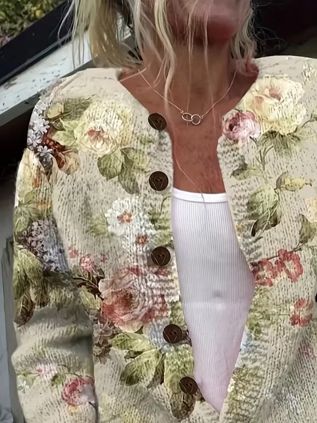 Women Floral Long Sleeve Comfy Vintage Printing Cardigan