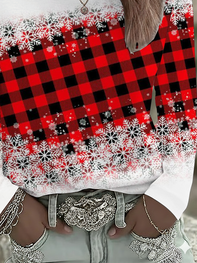 Casual Plaid Crew Neck Long Sleeve T-shirt