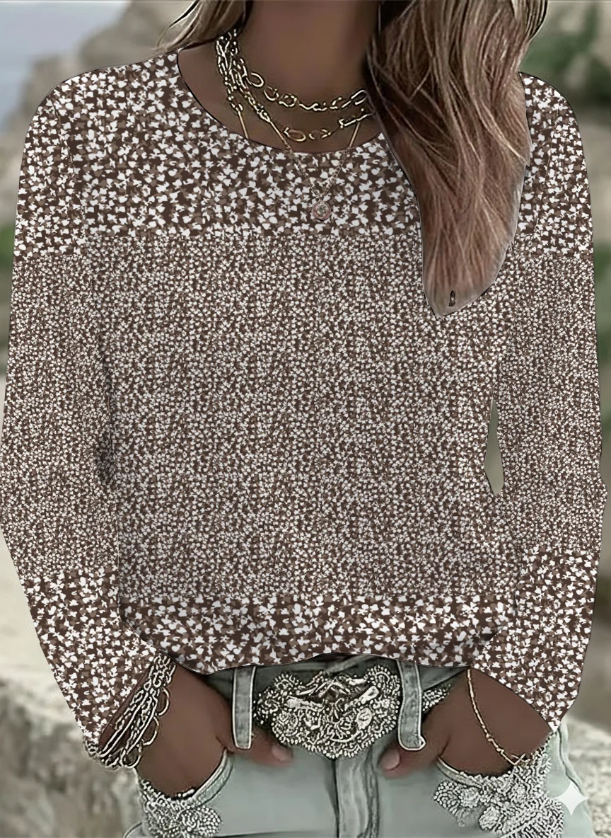 Casual Floral Crew Neck Long Sleeve T-shirt