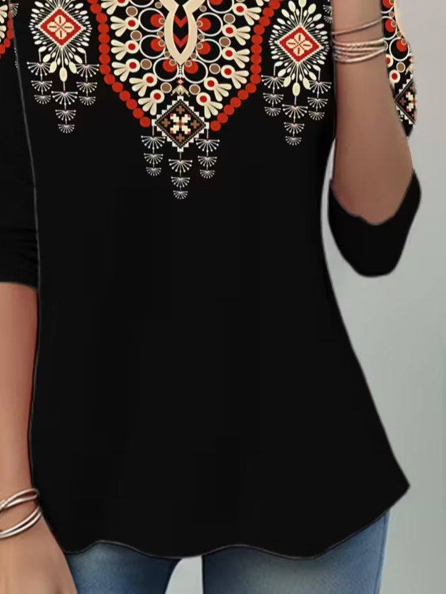 Casual Ethnic Crew Neck Long Sleeve T-shirt