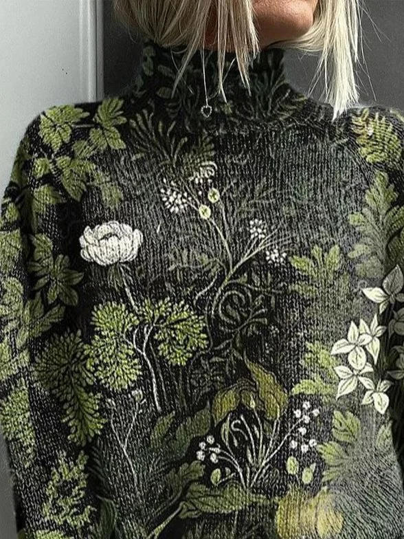 Women Floral Long Sleeve Comfy Vintage Printing Sweater