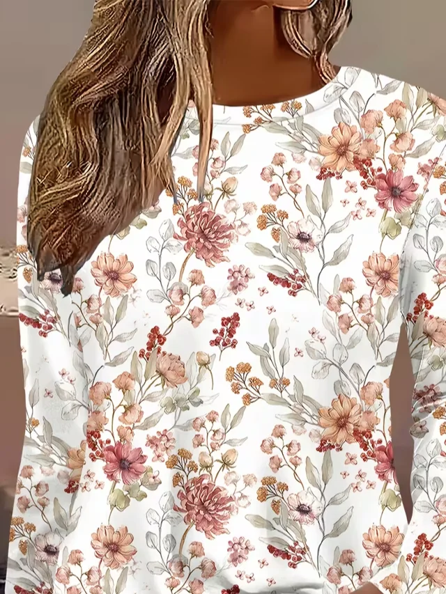 Casual Floral Crew Neck Long Sleeve T-shirt
