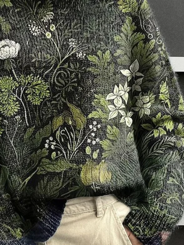 Women Floral Long Sleeve Comfy Vintage Printing Sweater