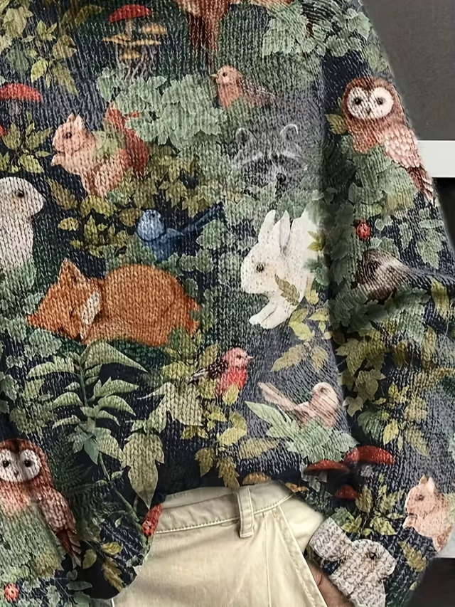 Women Floral Long Sleeve Comfy Vintage Printing Sweater