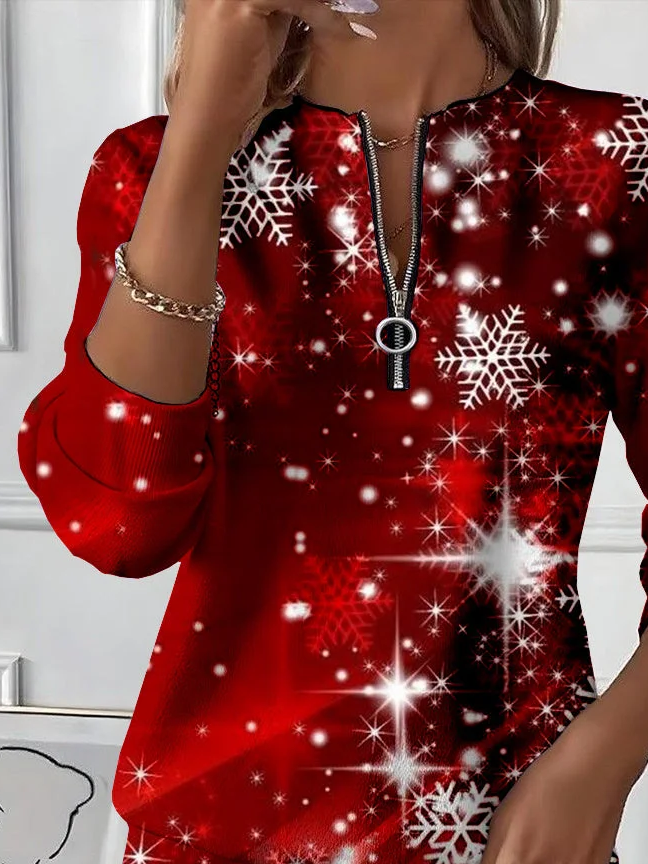 Casual Crew Neck Christmas Sweatshirt Printing