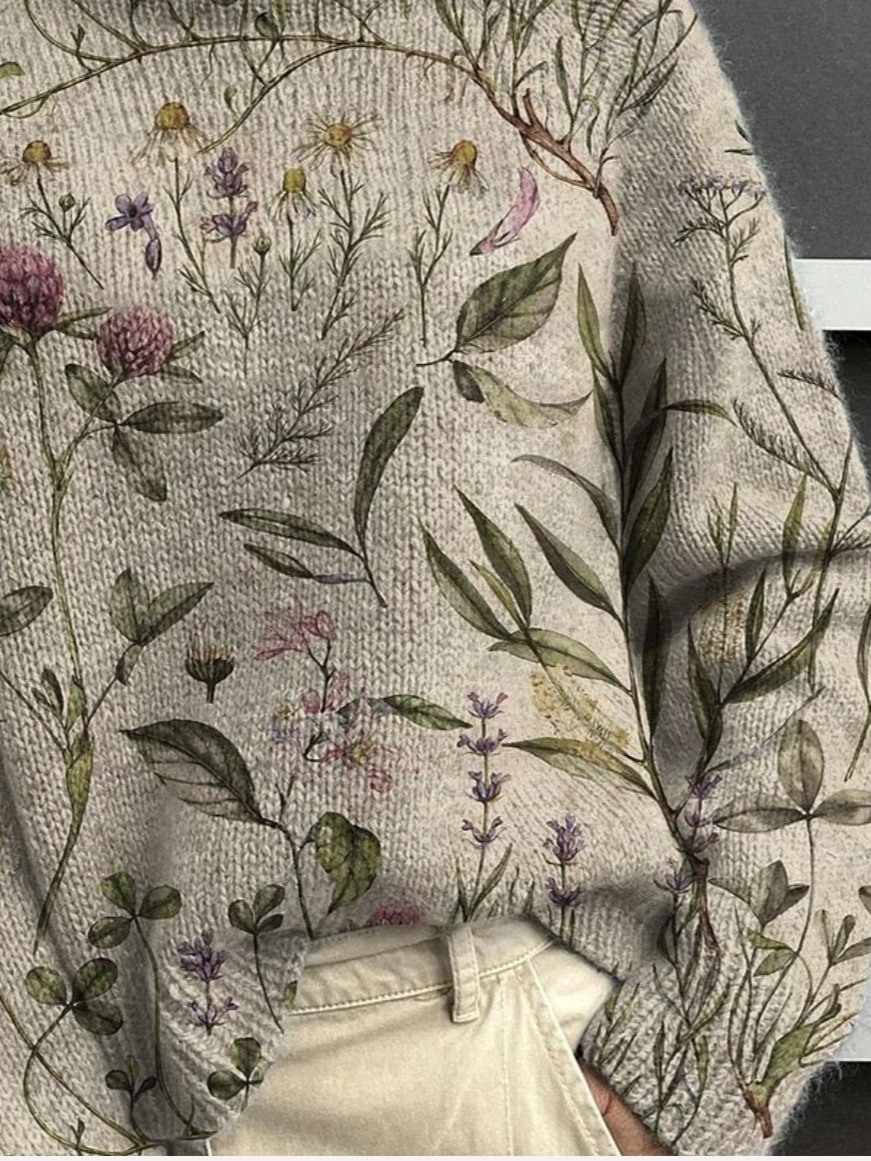 Women Floral Long Sleeve Comfy Vintage Printing Sweater