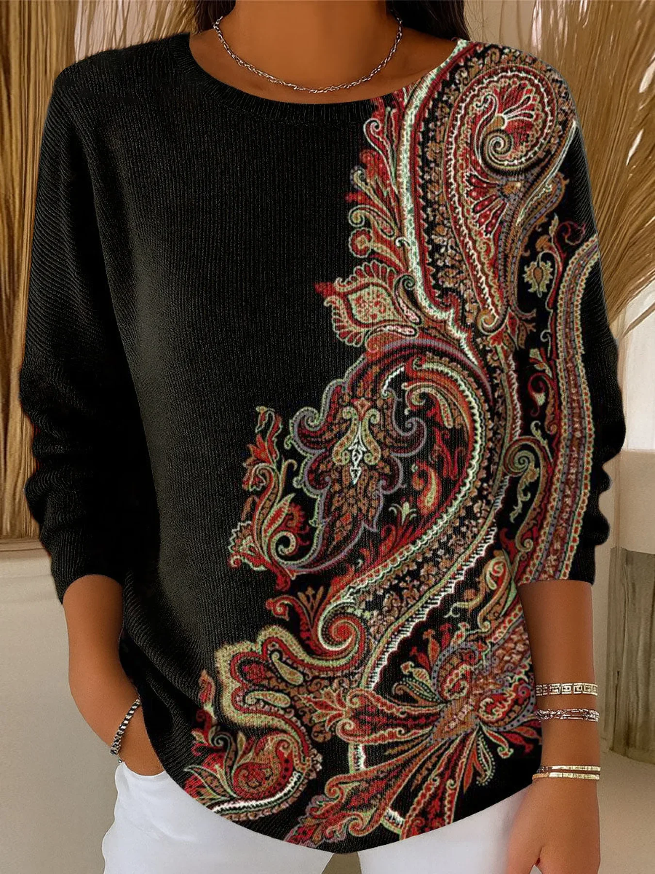 Women Floral Long Sleeve Comfy Casual Printing Sweater