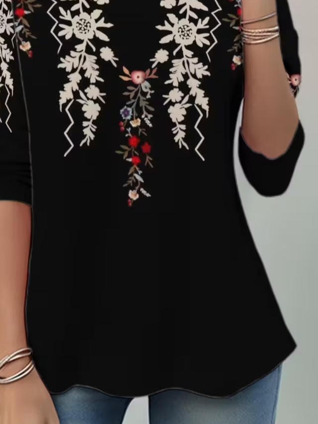Casual Floral Crew Neck Long Sleeve T-shirt