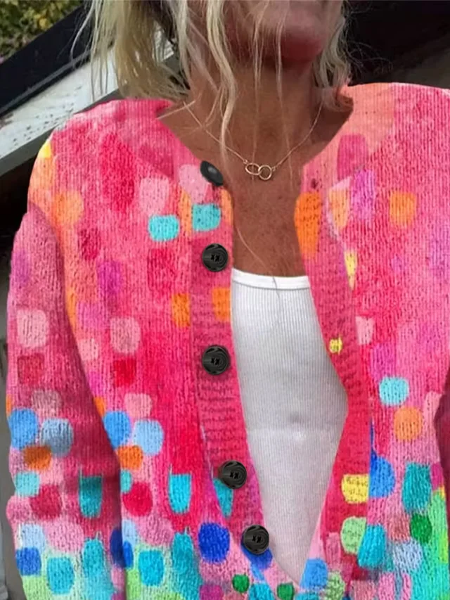 Women Abstract Long Sleeve Comfy Vintage Printing Cardigan