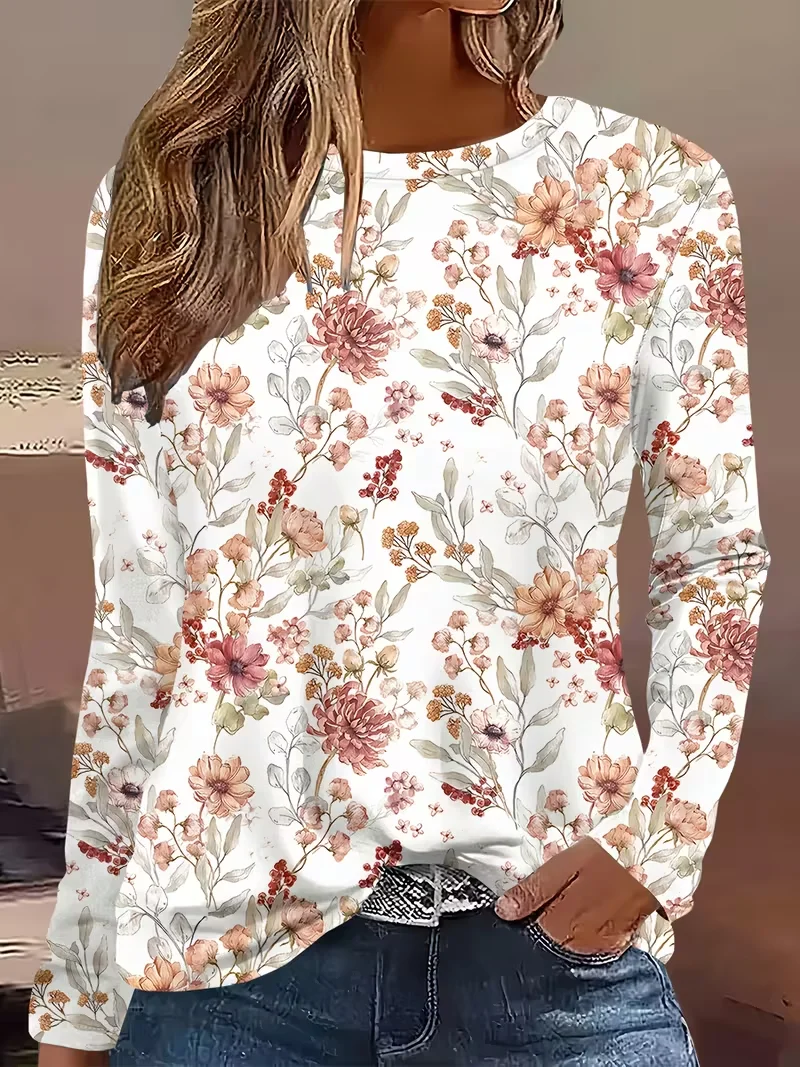 Casual Floral Crew Neck Long Sleeve T-shirt