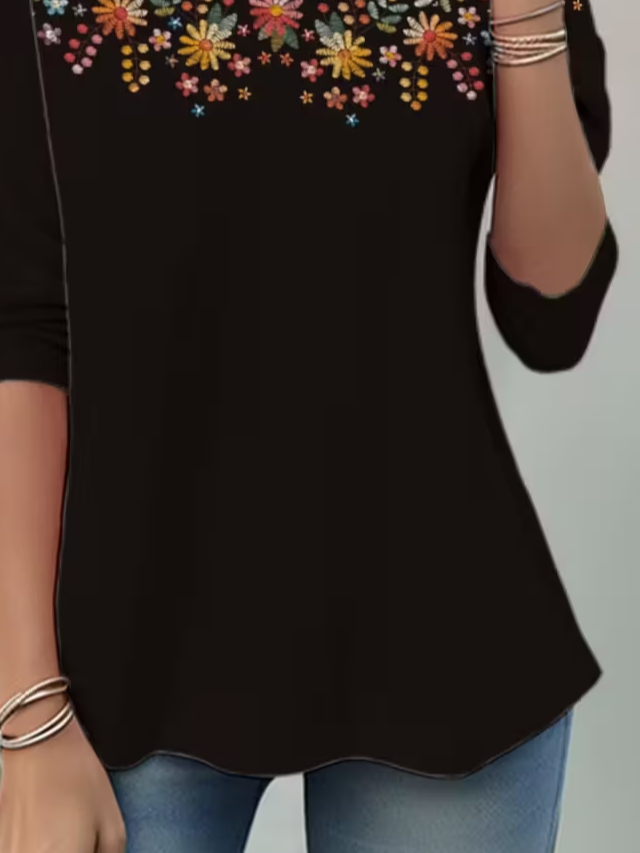Casual Floral Crew Neck Long Sleeve T-shirt