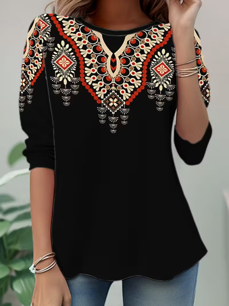 Casual Ethnic Crew Neck Long Sleeve T-shirt
