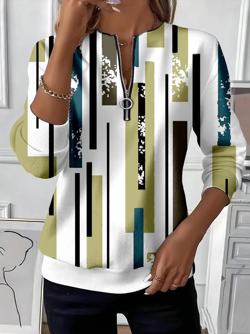 Casual Crew Neck Abstract Sweatshirt Printing