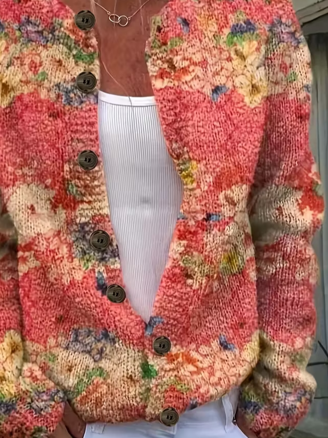 Women Floral Long Sleeve Comfy Vintage Printing Cardigan