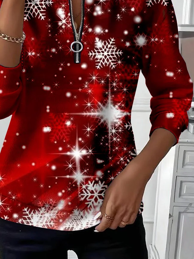 Casual Crew Neck Christmas Sweatshirt Printing