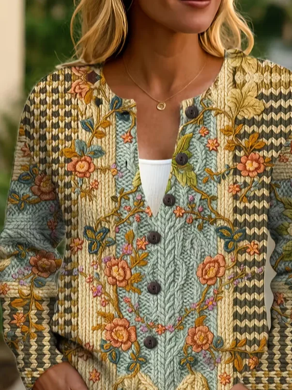 Women Floral Long Sleeve Comfy Vintage Printing Cardigan