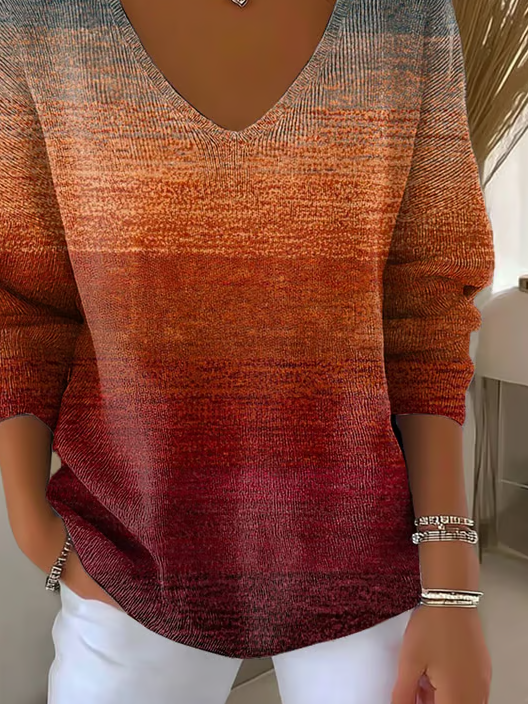 Casual Abstract V Neck Long Sleeve T-shirt