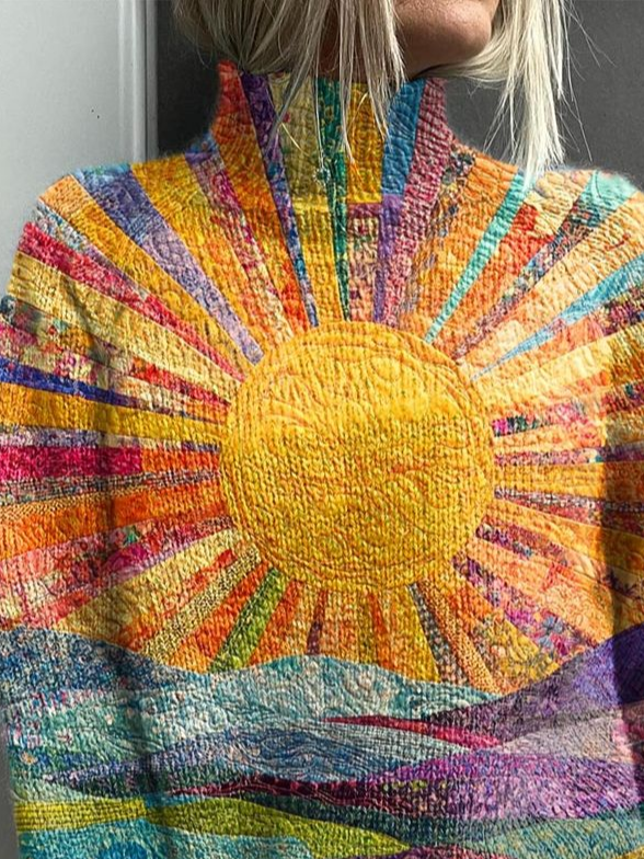 Women Abstract Long Sleeve Comfy Vintage Printing Sweater