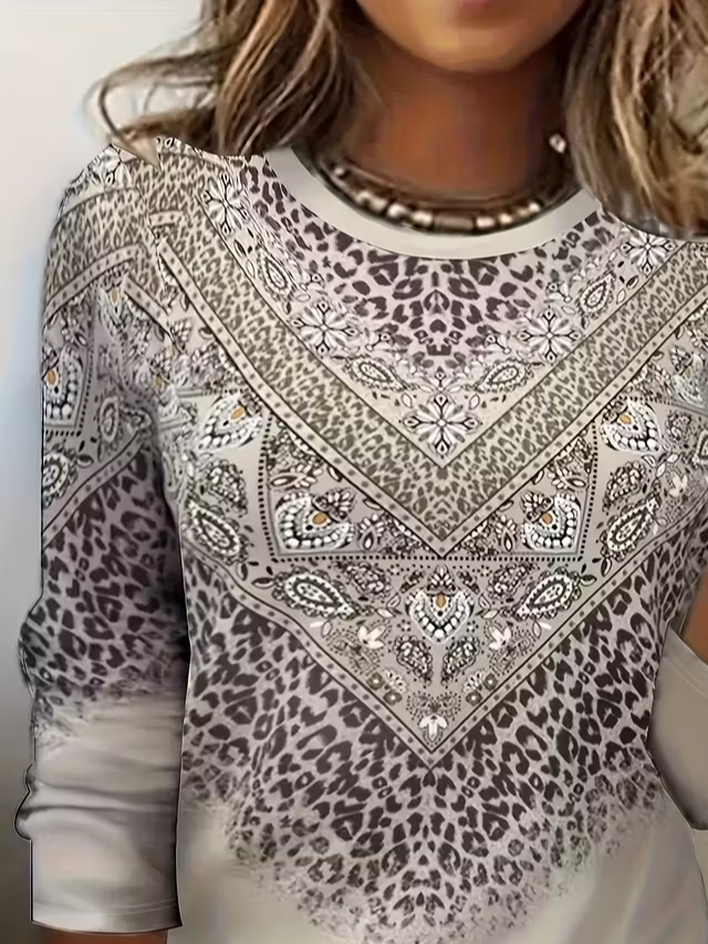 Casual Abstract Crew Neck Long Sleeve T-shirt