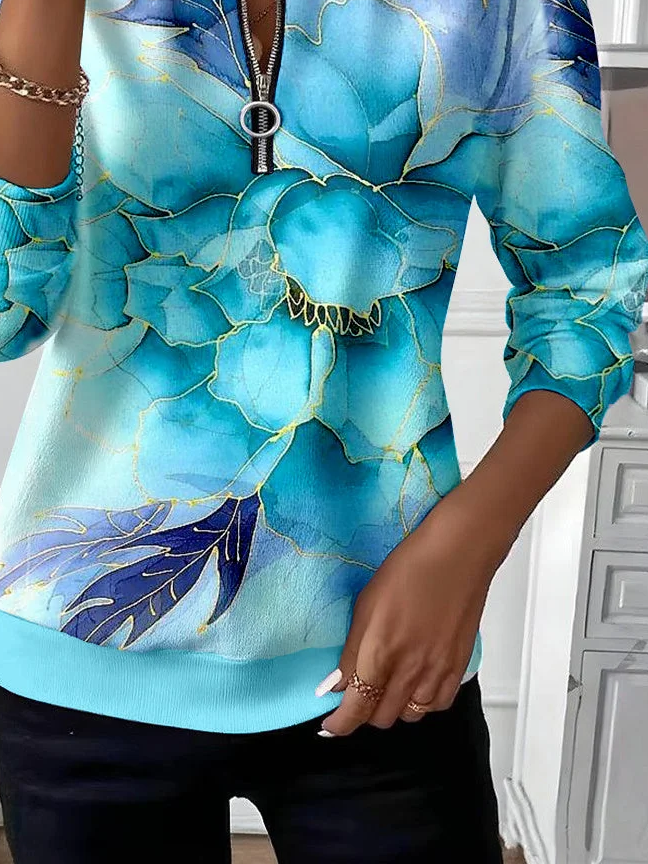 Casual Crew Neck Abstract Sweatshirt Printing