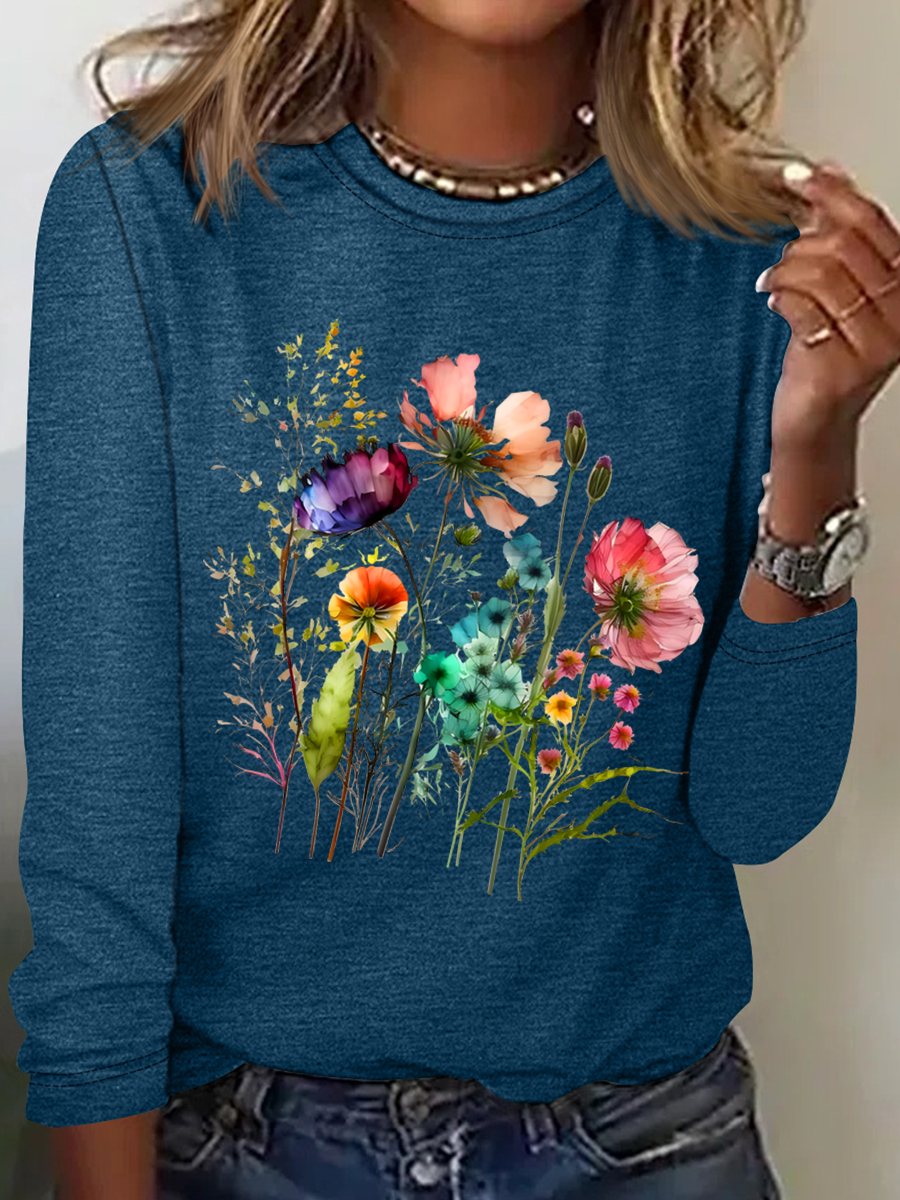 Crew Neck Long Sleeve Text Letters Regular Medium Elasticity Loose Blouse For Women