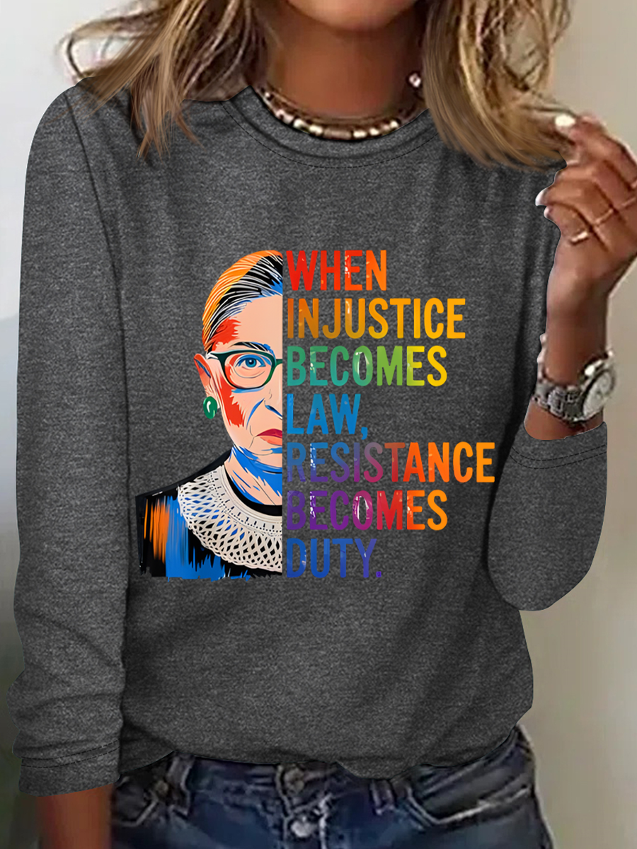 Crew Neck Long Sleeve Text Letters Regular Medium Elasticity Loose Blouse For Women