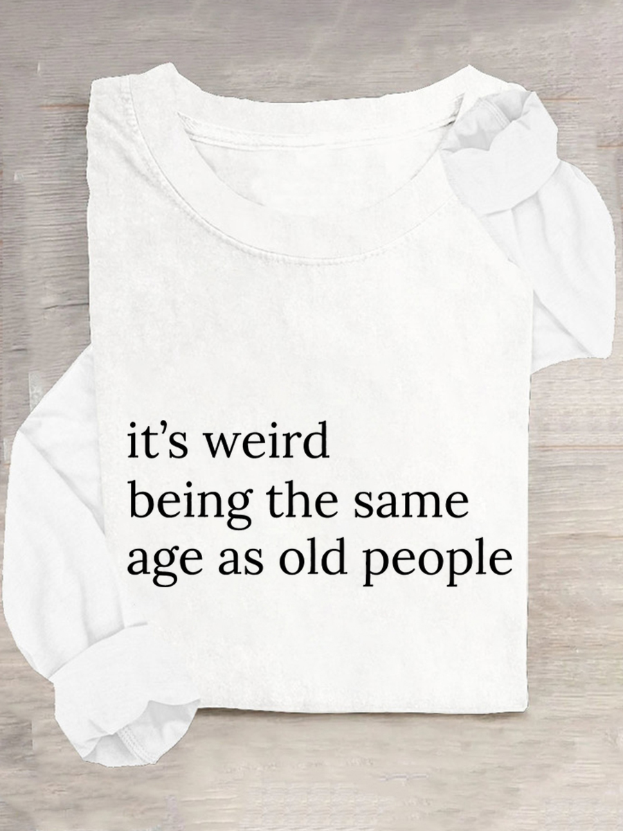 Crew Neck Long Sleeve Text Letters Regular Medium Elasticity Loose Blouse For Women