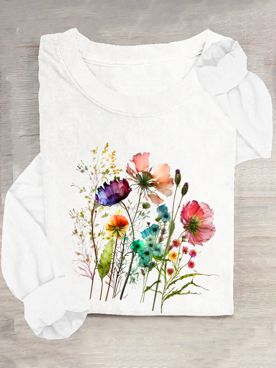 Crew Neck Long Sleeve Text Letters Regular Medium Elasticity Loose Blouse For Women