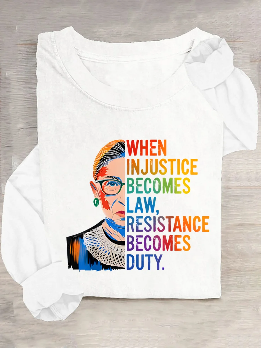 Crew Neck Long Sleeve Text Letters Regular Medium Elasticity Loose Blouse For Women