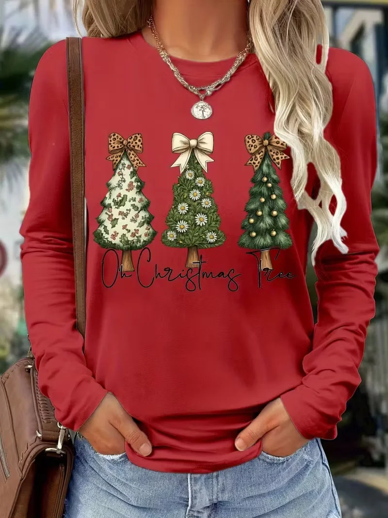 Casual Christmas Crew Neck Long Sleeve T-shirt