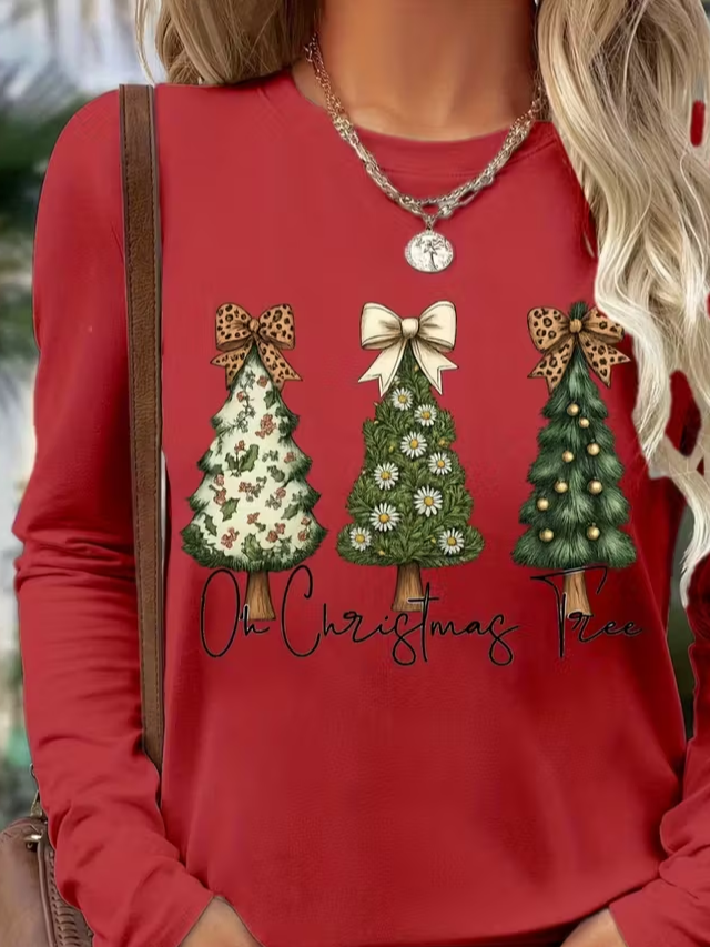 Casual Christmas Crew Neck Long Sleeve T-shirt