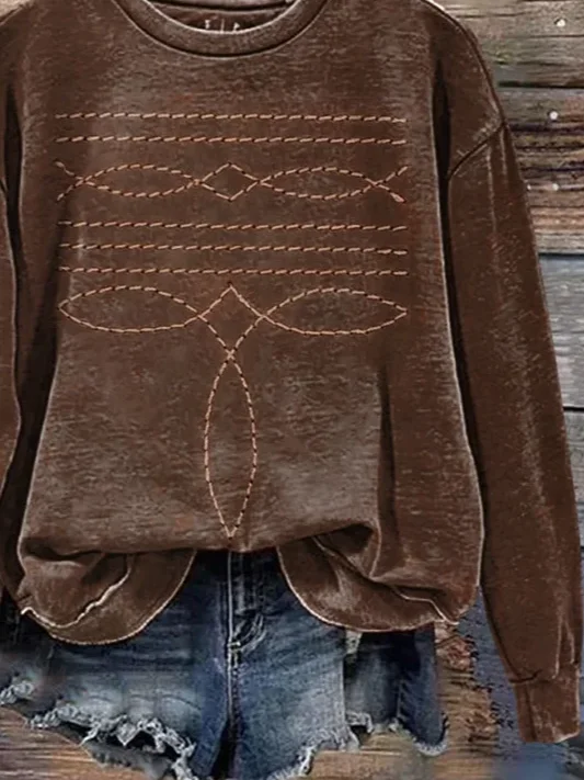 Casual Crew Neck Abstract Sweatshirt Printing