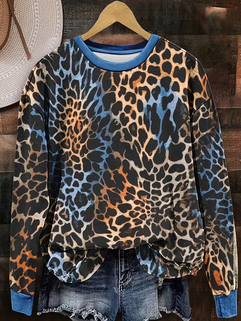 Casual Crew Neck Leopard Sweatshirt Printing
