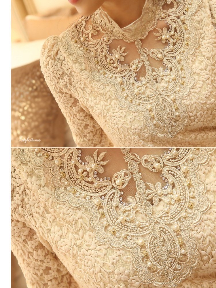 Vintage Floral Stand Collar Long Sleeve T-shirt