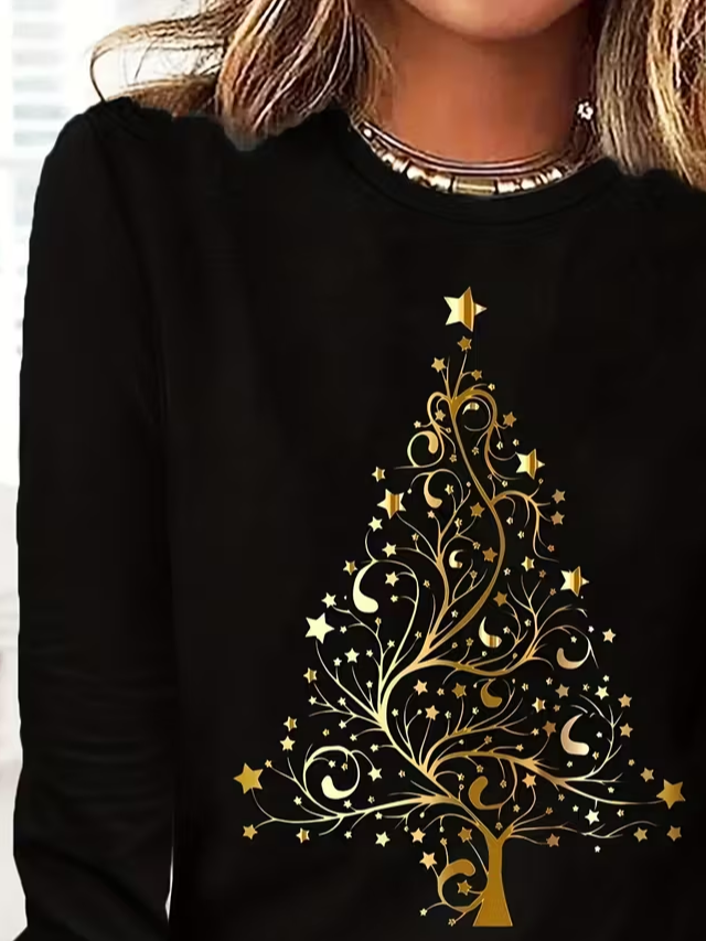 Casual Christmas Crew Neck Long Sleeve T-shirt