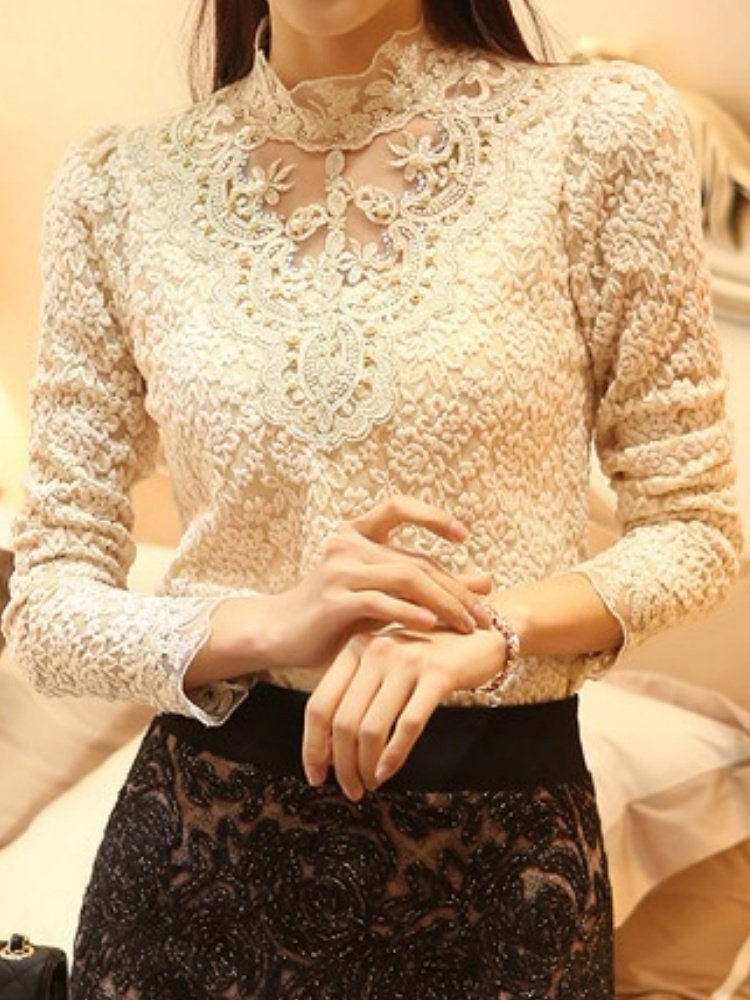 Vintage Floral Stand Collar Long Sleeve T-shirt