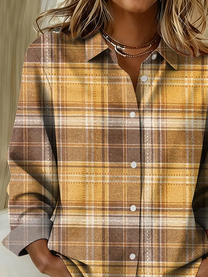 Shirt Collar Regular Sleeve Long Sleeve Plaid Buckle Regular Loose Button Up Shirt Shirt For Women
