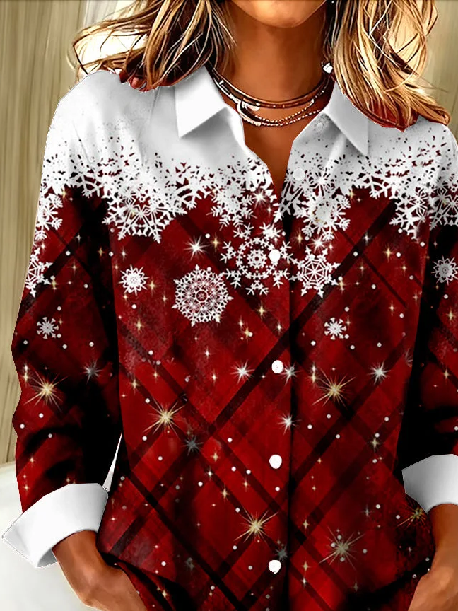 Shirt Collar Regular Sleeve Long Sleeve Christmas Buckle Regular Loose Button Up Shirt Shirt For Women