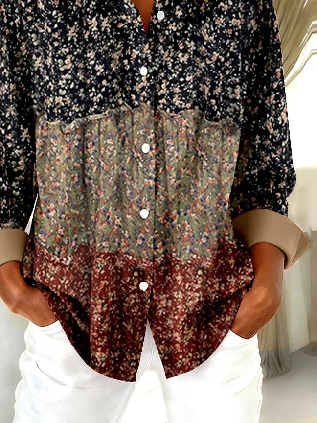 Shirt Collar Regular Sleeve Long Sleeve Floral Buckle Regular Loose Button Up Shirt Shirt For Women