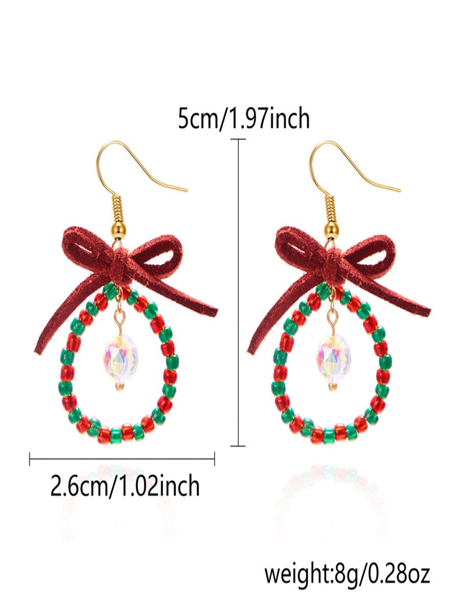 Handmade Christmas Party Millet Bead Earrings Bowknot Fashion Wreath Earrings