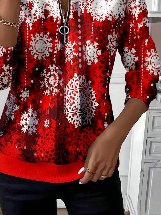 Casual Crew Neck Christmas Sweatshirt Printing