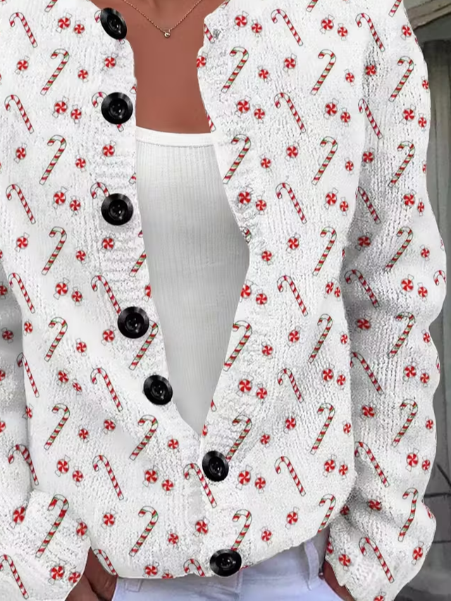 Women Christmas Long Sleeve Comfy Vintage Printing Cardigan