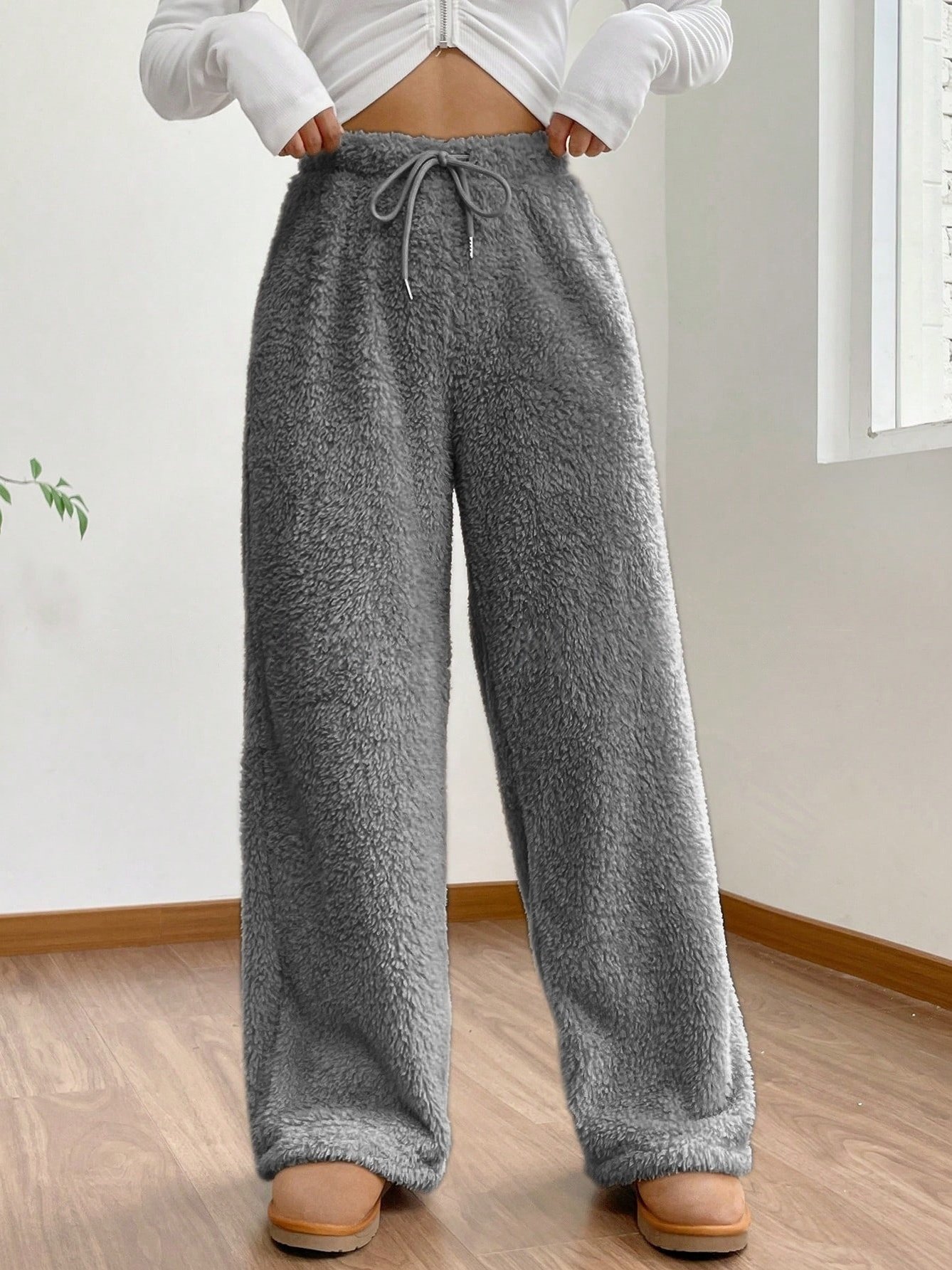 Women Plain Long Elastic Waist Pants Casual Spring/Fall Trousers