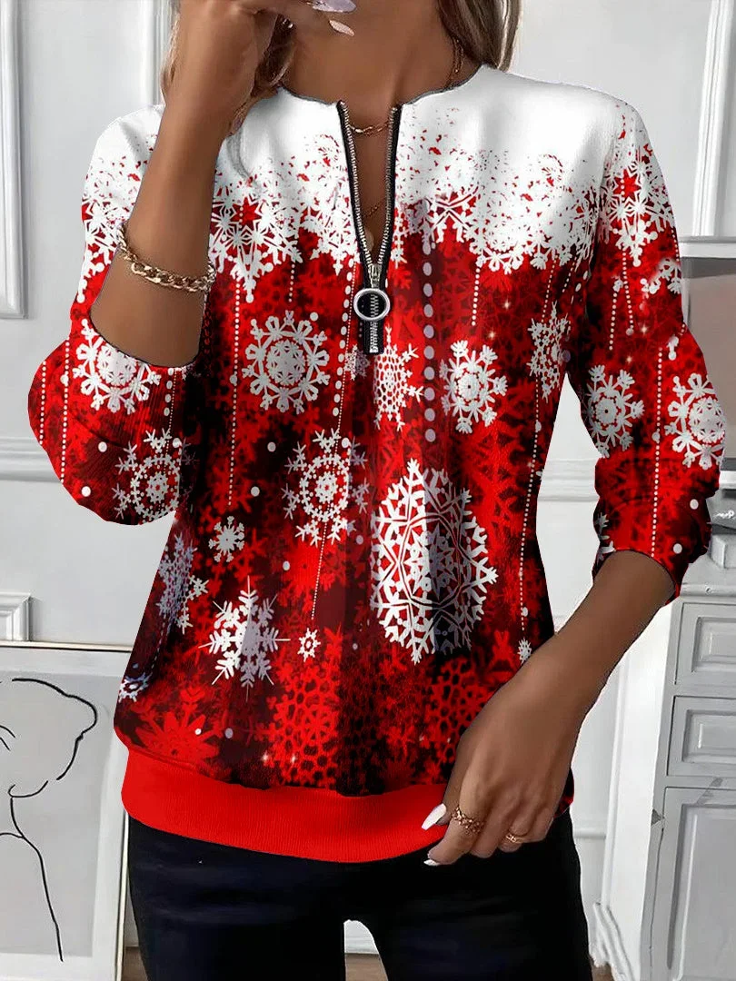 Casual Crew Neck Christmas Sweatshirt Printing