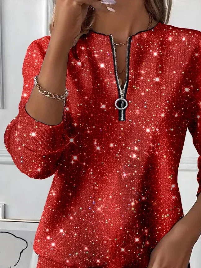 Casual Crew Neck Christmas Sweatshirt Printing