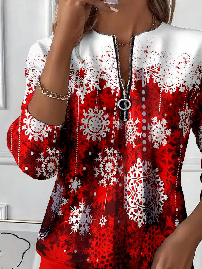 Casual Crew Neck Christmas Sweatshirt Printing